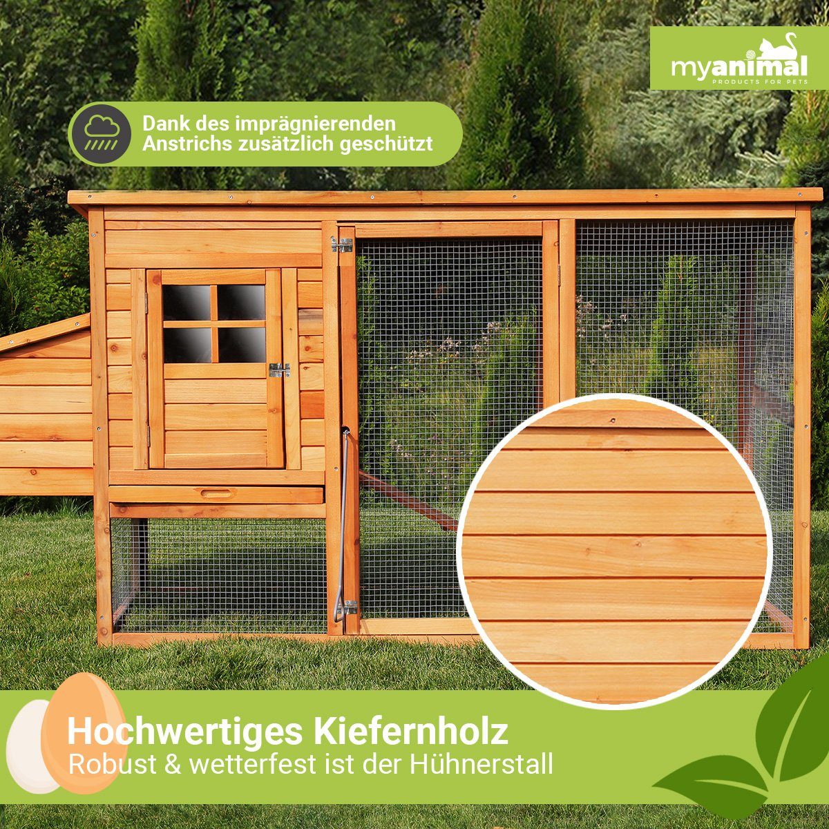 My Animal Hühnerstall Hühnerstall MH-04 für 3-4 Hühner - Wetter & Winterfest - Kiefernholz, Hühnerhaus Hühner Käfig Gehege Geflügelstall - Nistkasten