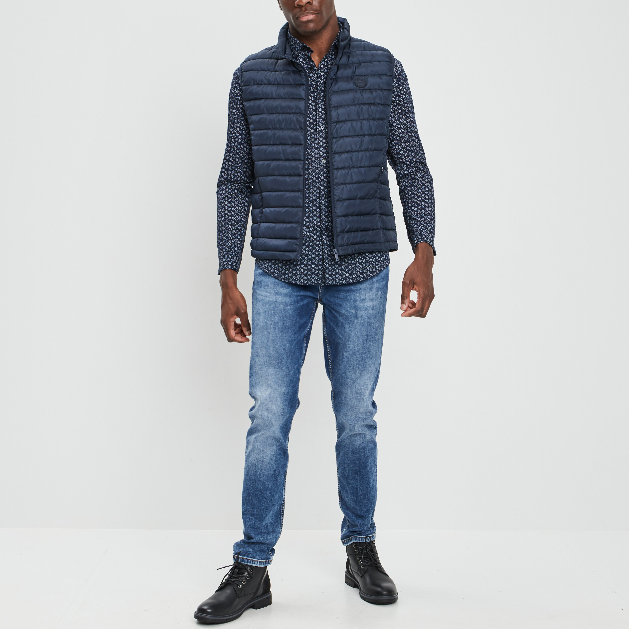 Chemise ajustée col français bleu marine homme | La Halle