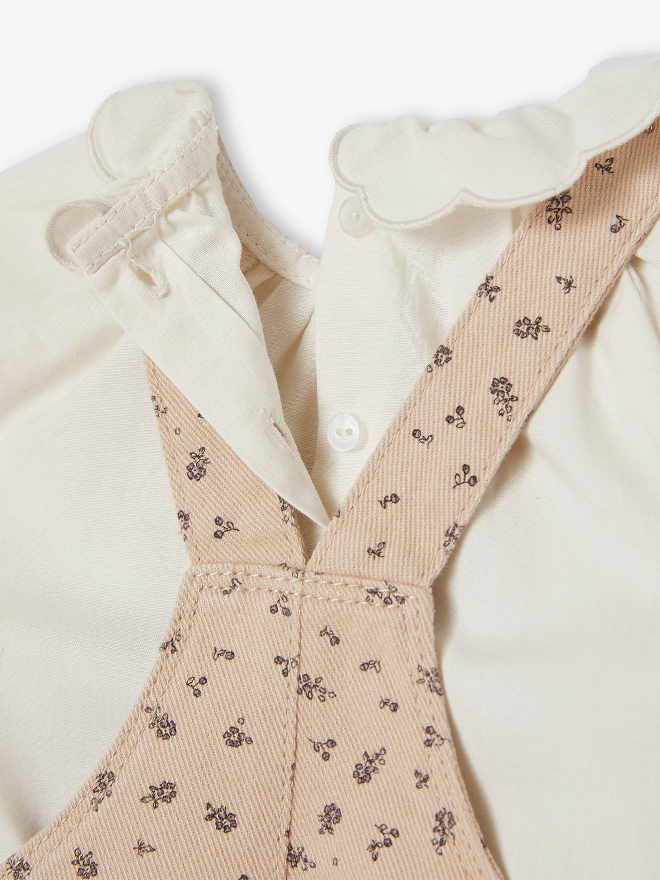 Ensemble bébé blouse et salopette imprimée ivoire