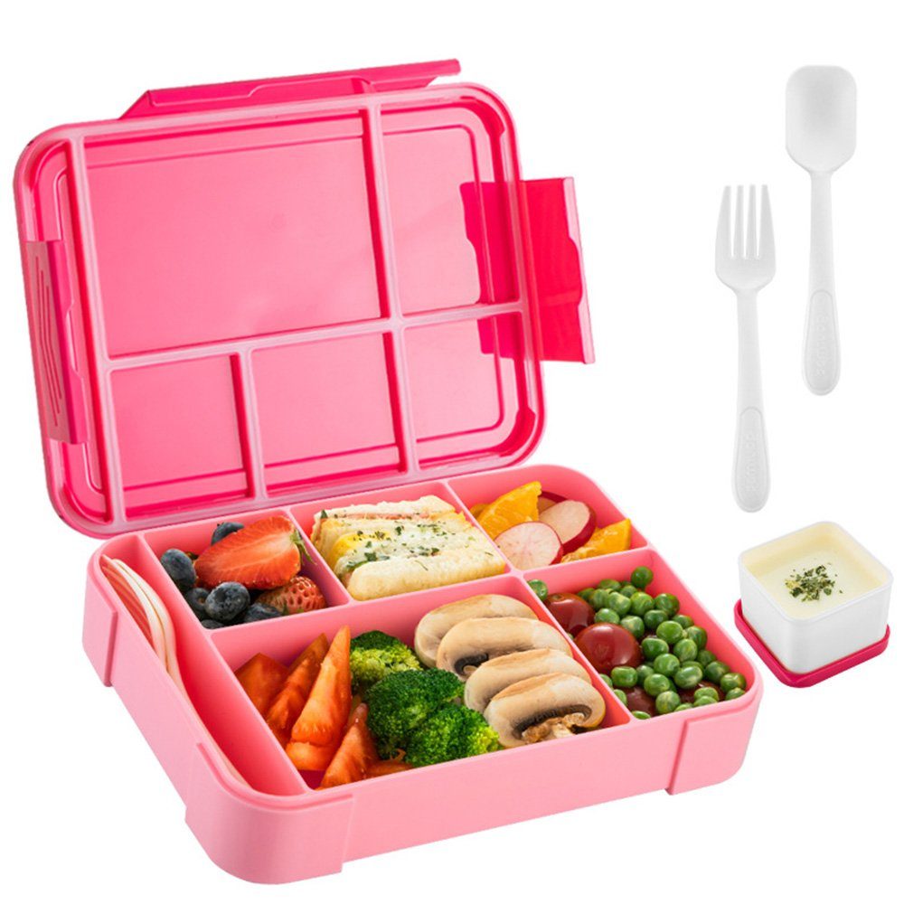 SCOKIT Lunchbox Brotdose Kinder mit Fächern, 1300ml Jausenbox Kinder, Lebensmittelechter-Kunststoff, (Auslaufsicher Bento Box, Lunchbox Kinder, 1-tlg., Vesperdose für Kindergarten & Schule), Bento Box für Kinder,Erhältlich in Rot
