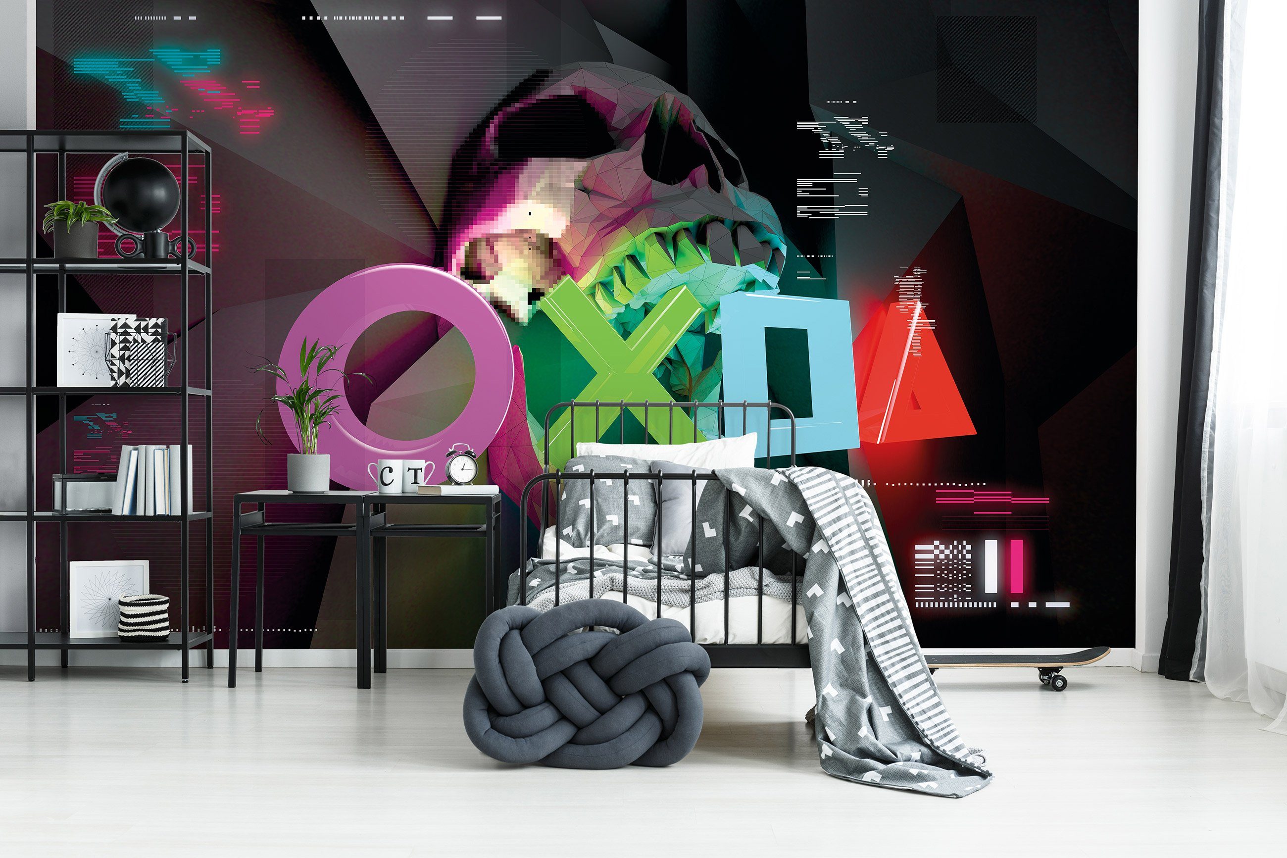 Wallarena Fototapete Kinderzimmer Jungen Game Gaming Kinder Totenkopf 3D EFFEKT Vlies Tapete für Jungenzimmer Vliestapete Wandtapete Motivtapete, Glatt, Game, Vliestapete inklusive Kleister