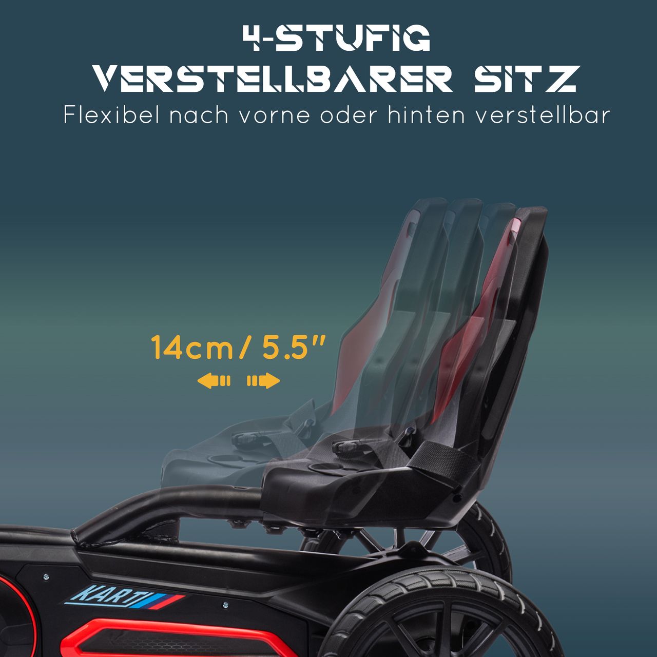 HOMCOM Gokart, Kinderfahrzeug mit verstellbarem Sitz, Tretfahrzeug, Rot