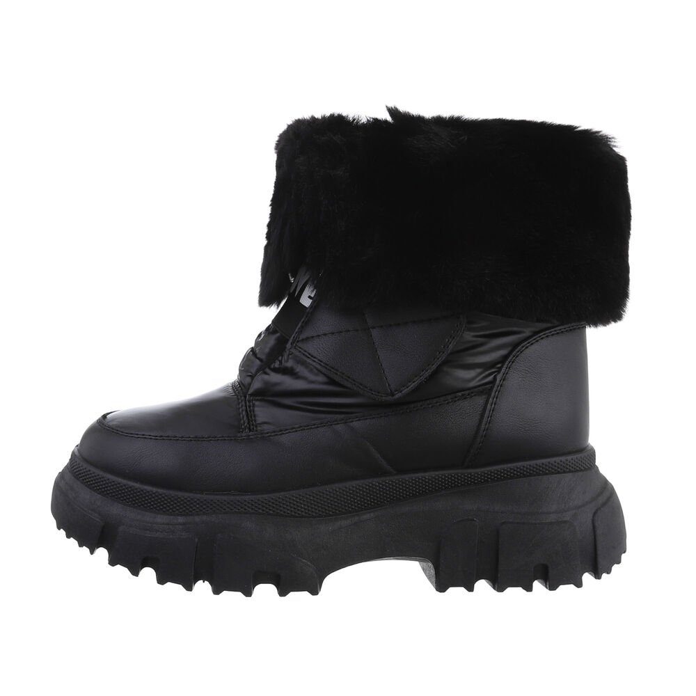 Ital-Design Damen Snowboots Outdoor Stiefelette Blockabsatz Plateaustiefeletten in Schwarz