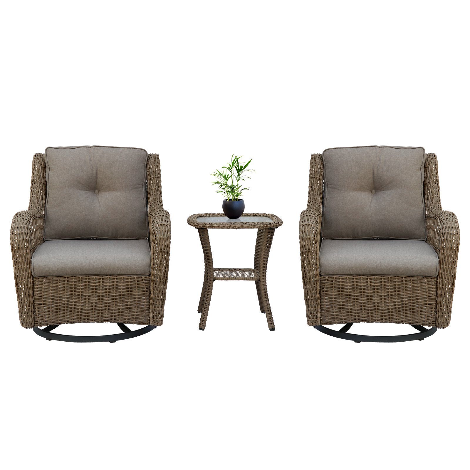 BIGTREE Rattanstuhl 3tlg.Drehbarer Sofasessel+Doppelter Tisch, 2 Farben