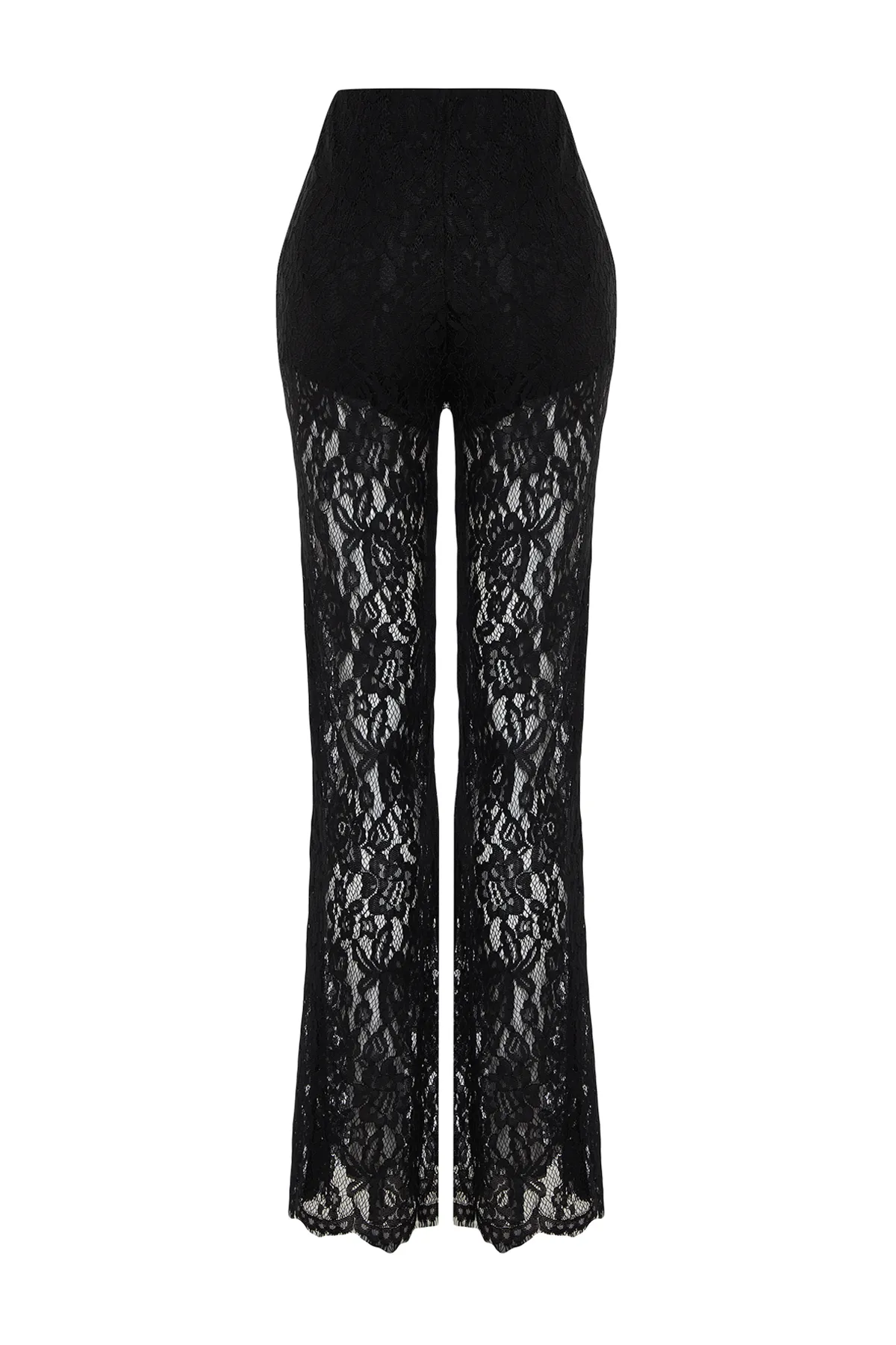 Trendyol Collection  Schwarze, gewebte Hose mit ausgestelltem Bein und Spitze TWOSS24PL00096