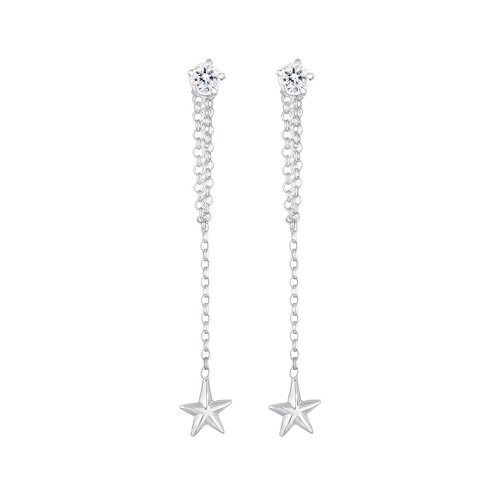 Elli Elli Boucles d'Oreilles Earjacket Étoile Astro Look avec Cristaux Boucles d'Oreil Boucles d'oreilles