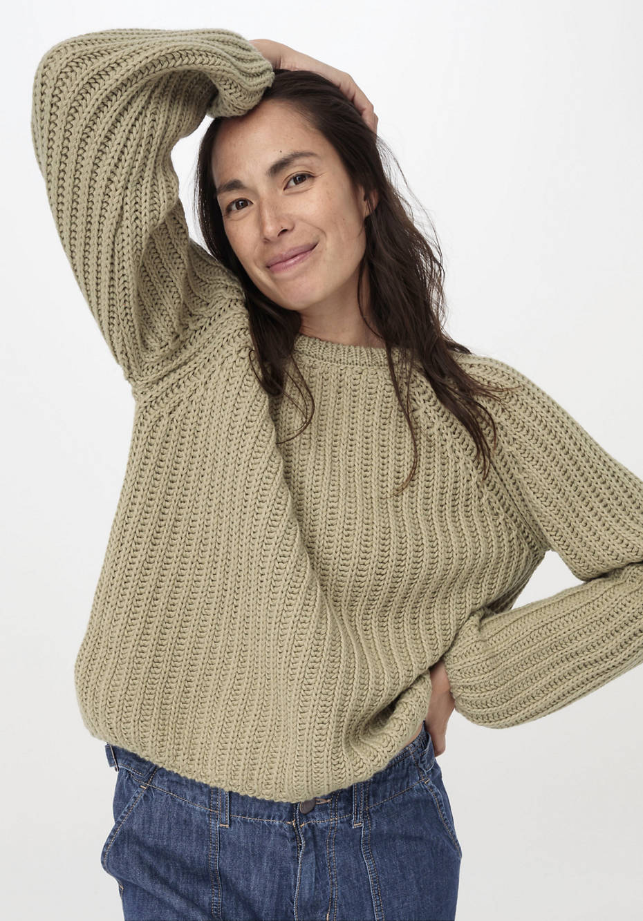 Raglan-Pullover aus Bio-Baumwolle und Bio-Merinowolle