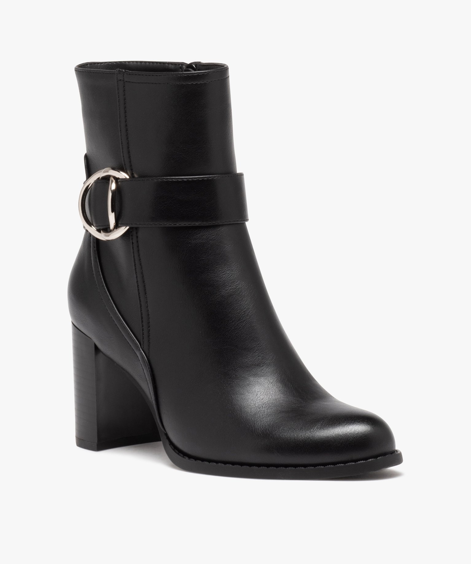 Boots femme unies à talon carré fermeture à zip noir | GEMO