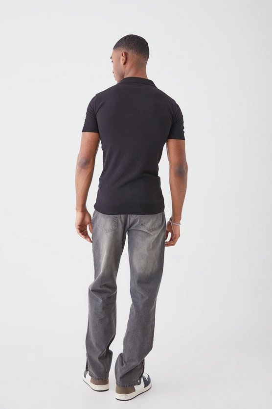 Tall kurzärmliges Muscle-Fit Poloshirt mit Reißverschluss