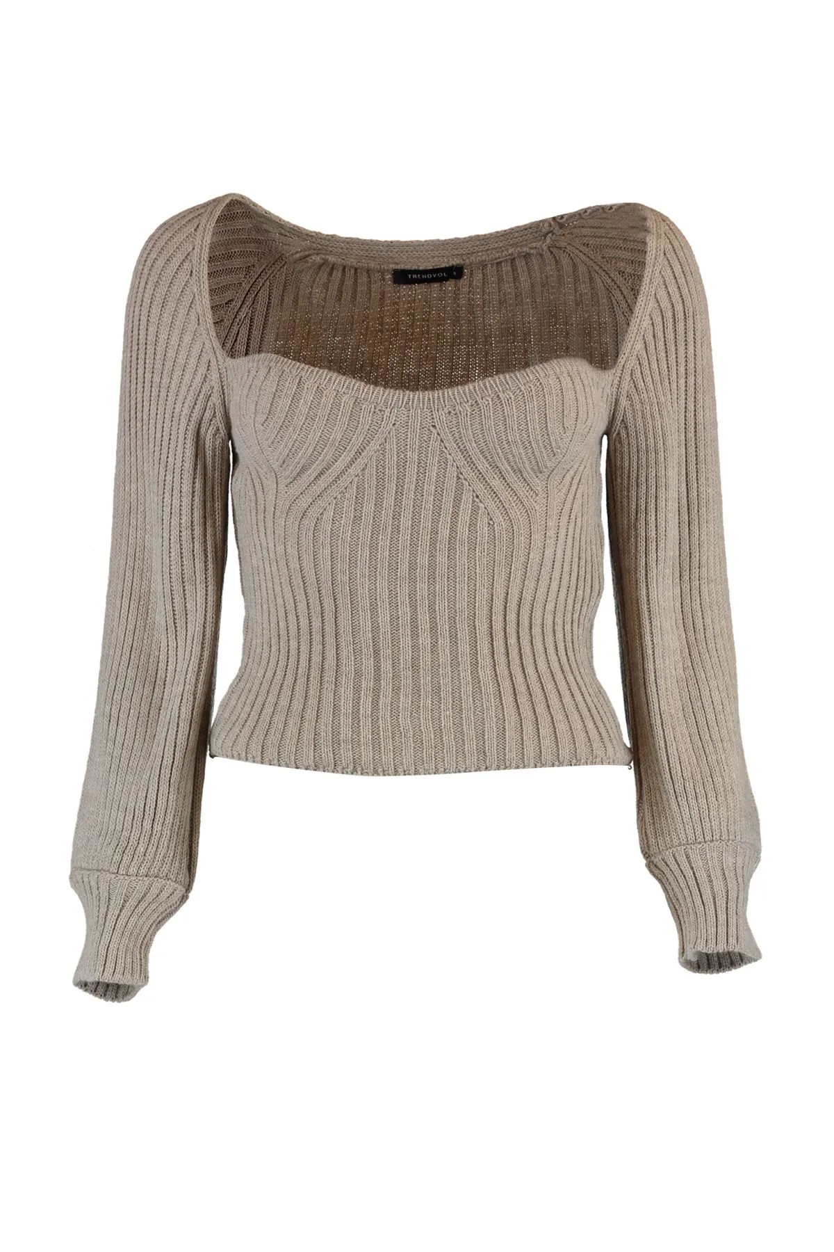 Trendyol Collection  Nerz Kurzer Strickpullover mit Herzkragen TWOAW22KZ1760