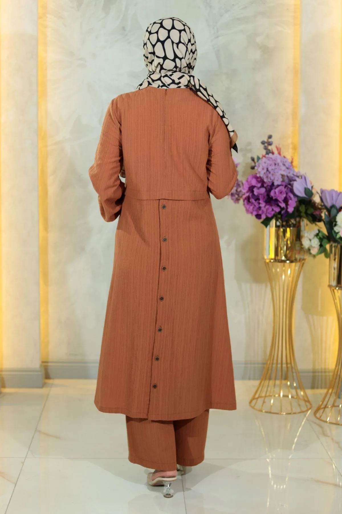 Modamihram  Geknöpftes Hijab-Set, Hellbraun 10358
