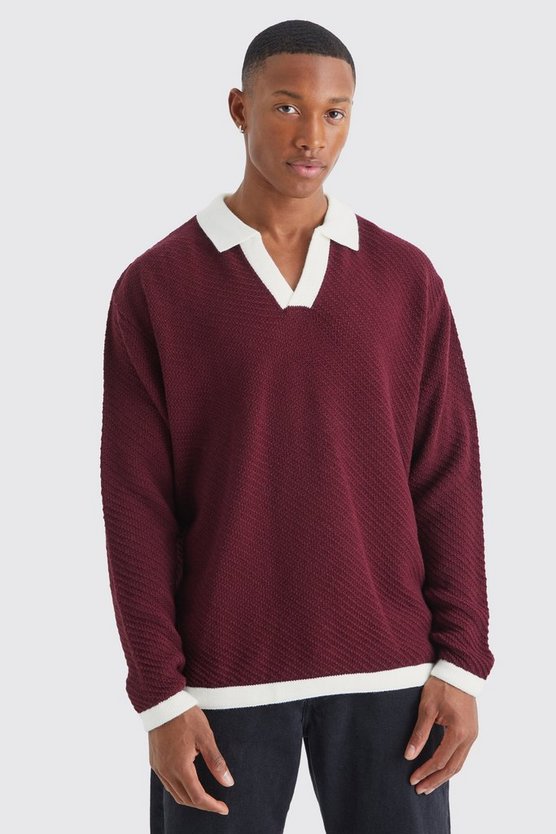 Langärmliges Oversize Poloshirt mit Kontrast-Kragen