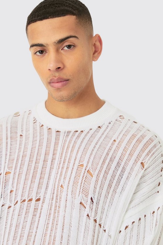 Weißer Oversize Strickpullover