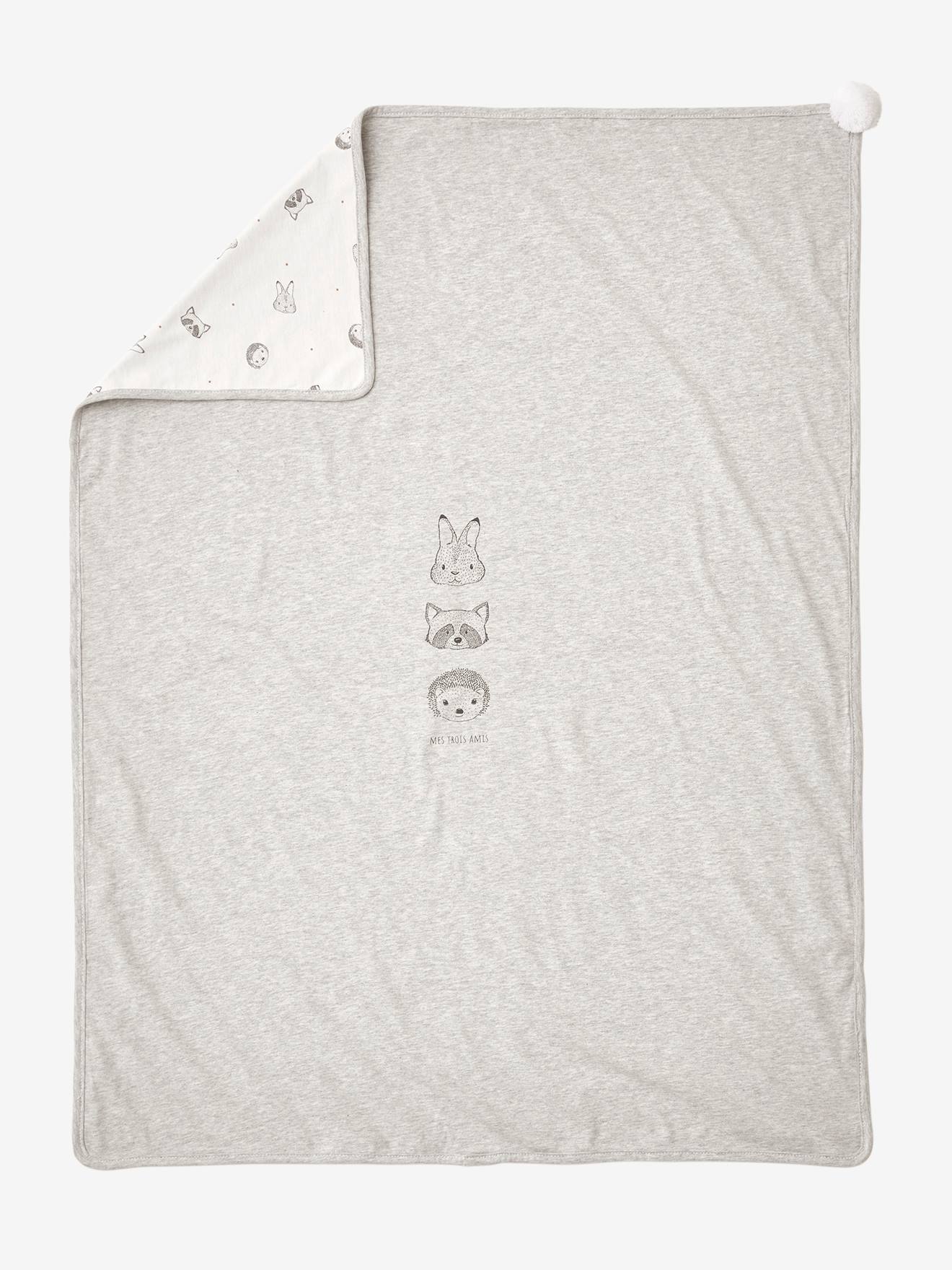 Vertbaudet Bio-Kollektion: Baby Decke KLEINE FREUNDE - wollweiß/grau
