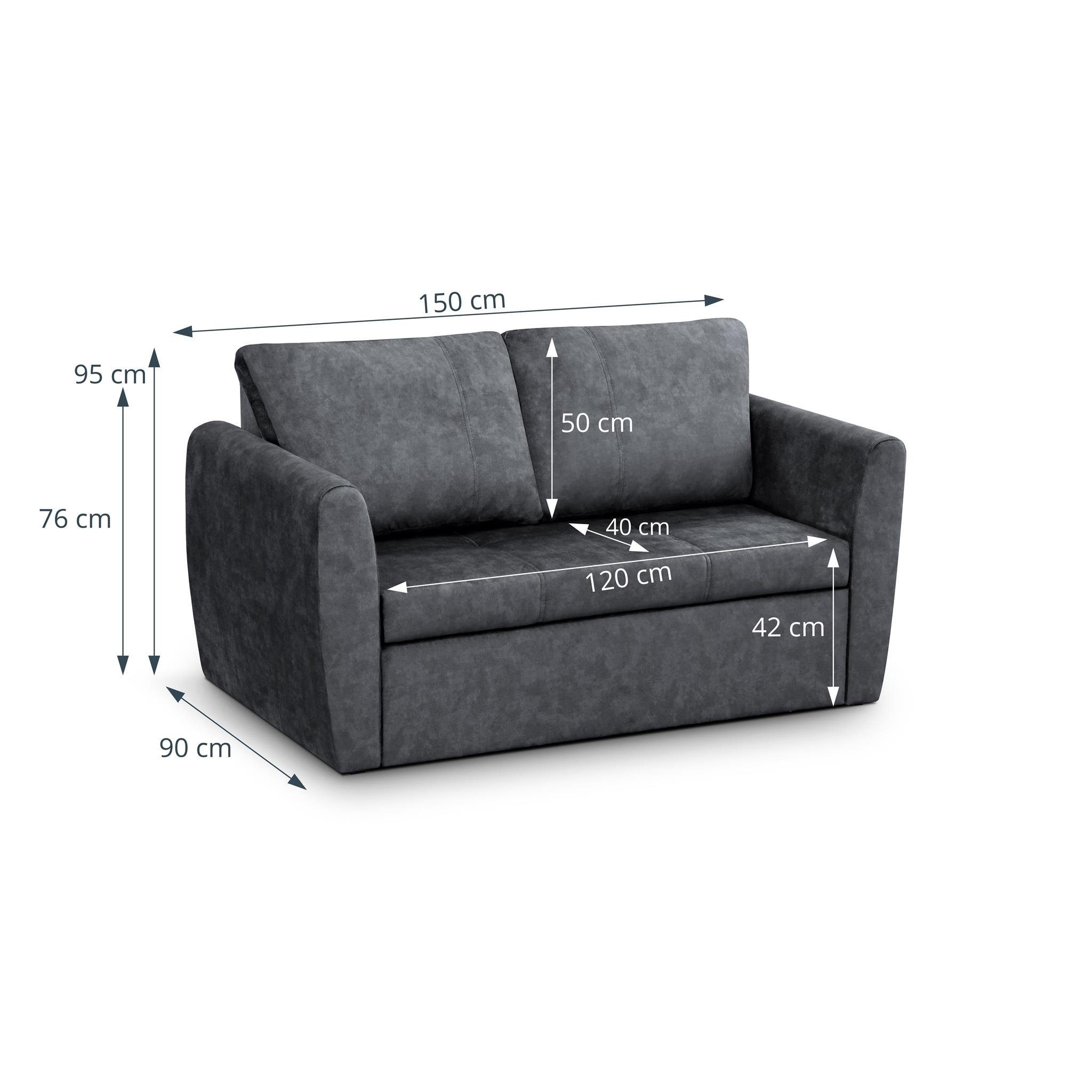 Beautysofa Schlafsofa Kamel II, Modern Sofa Couch, Bettkasten, 2-Sitzer Sofa, Schlaffunktion