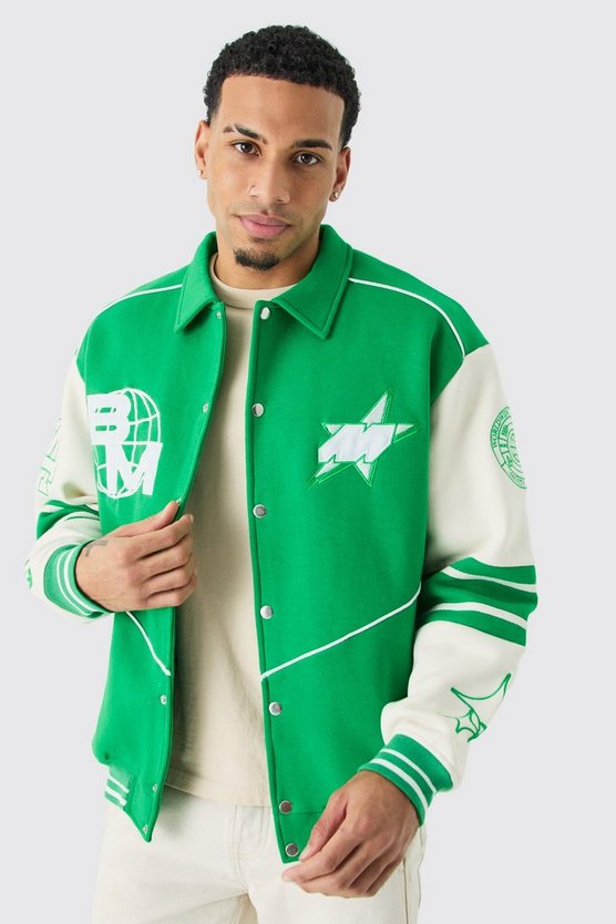 Bestickte Oversize Harrington Jersey-Bomberjacke