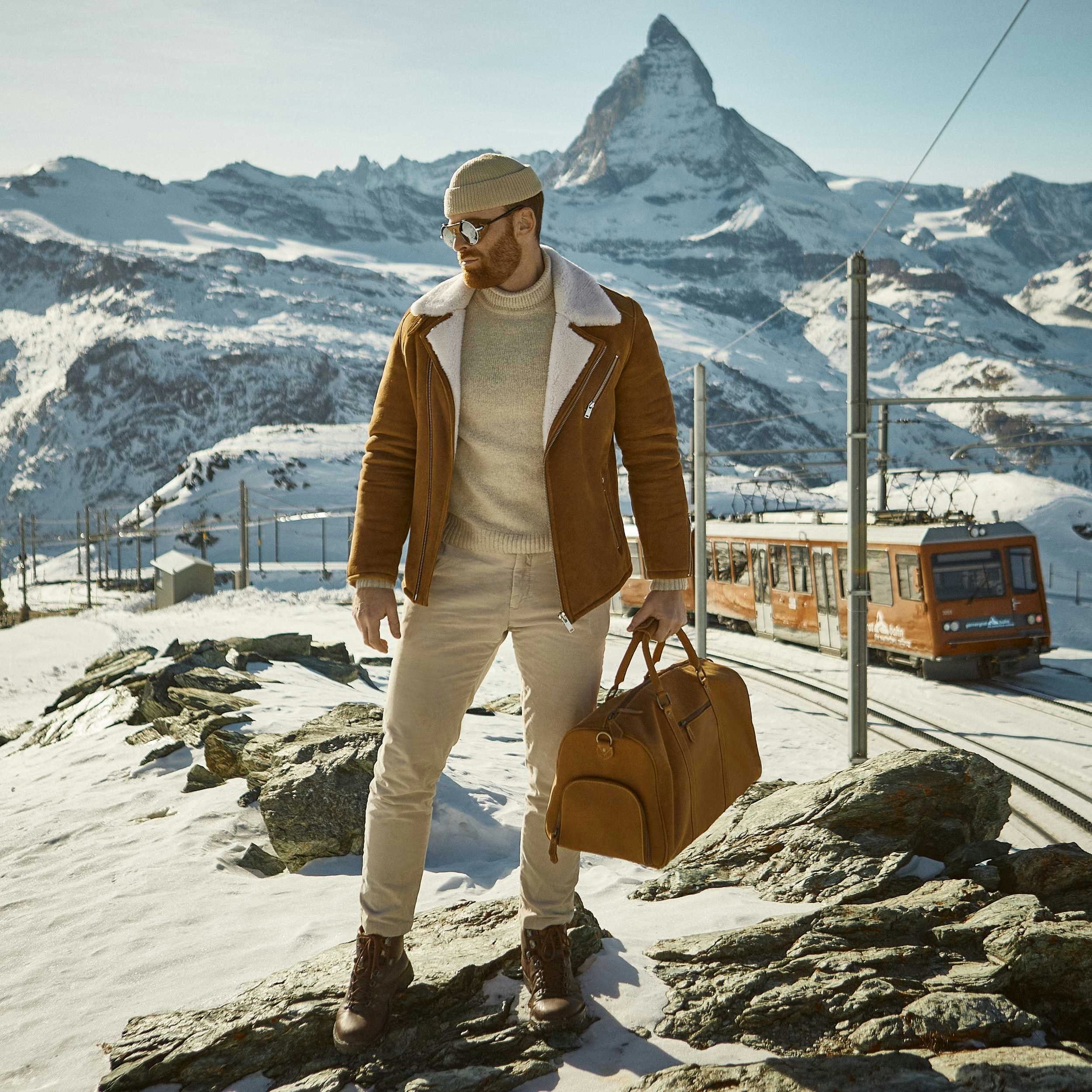 DRAKENSBERG Reisetasche Weekender Finn Cognac-Braun, mit Schuhfach für Damen und Herren, Sporttasche, aus Premium Leder