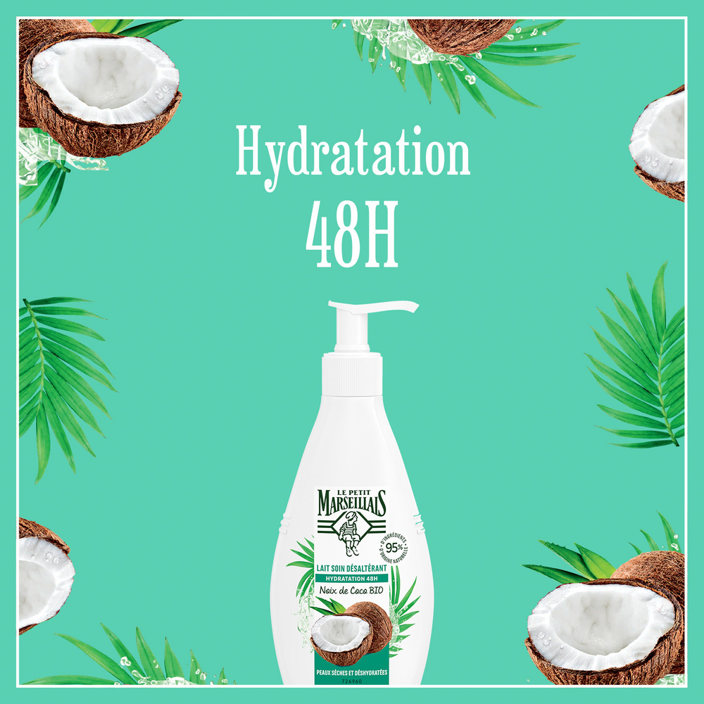 le petit marseillais Lait Corps Hydratant à la Noix de Coco pour Peaux Sèches Bio 250 ml Lait corps