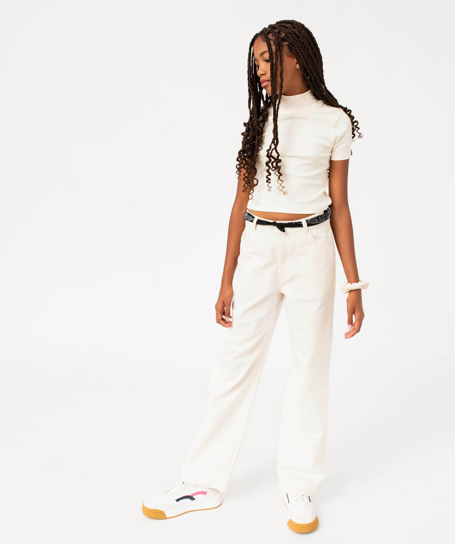 Tee-shirt court à manches courtes et col montant uni fille beige | GEMO