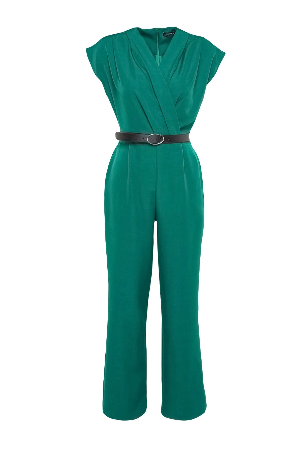Trendyol Collection  Smaragdgrüner, zweireihiger Maxi-Weboverall mit Gürtel und Kragen TWOSS21TU0004