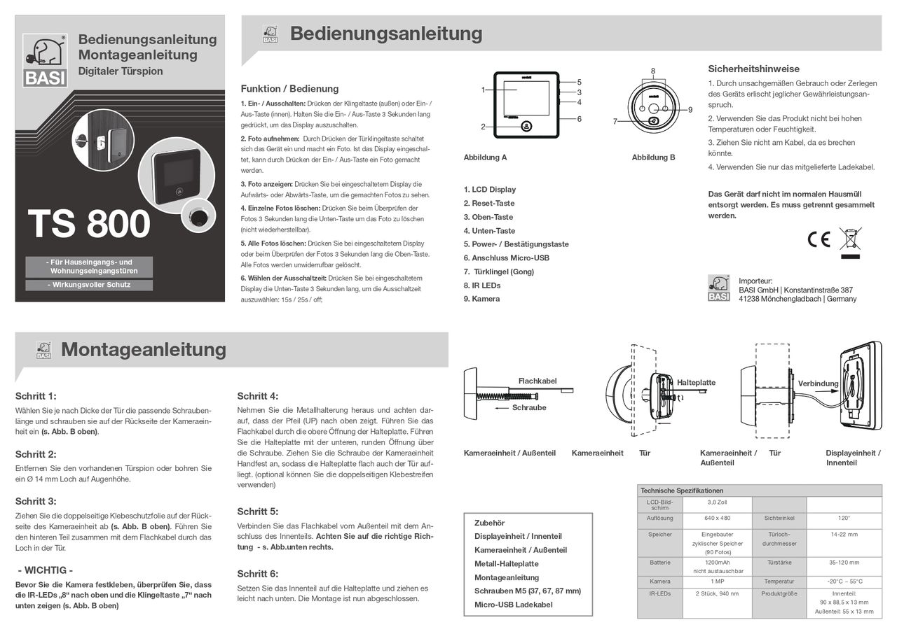 Basi Digitaler Türspion - TS 800 - schwarz