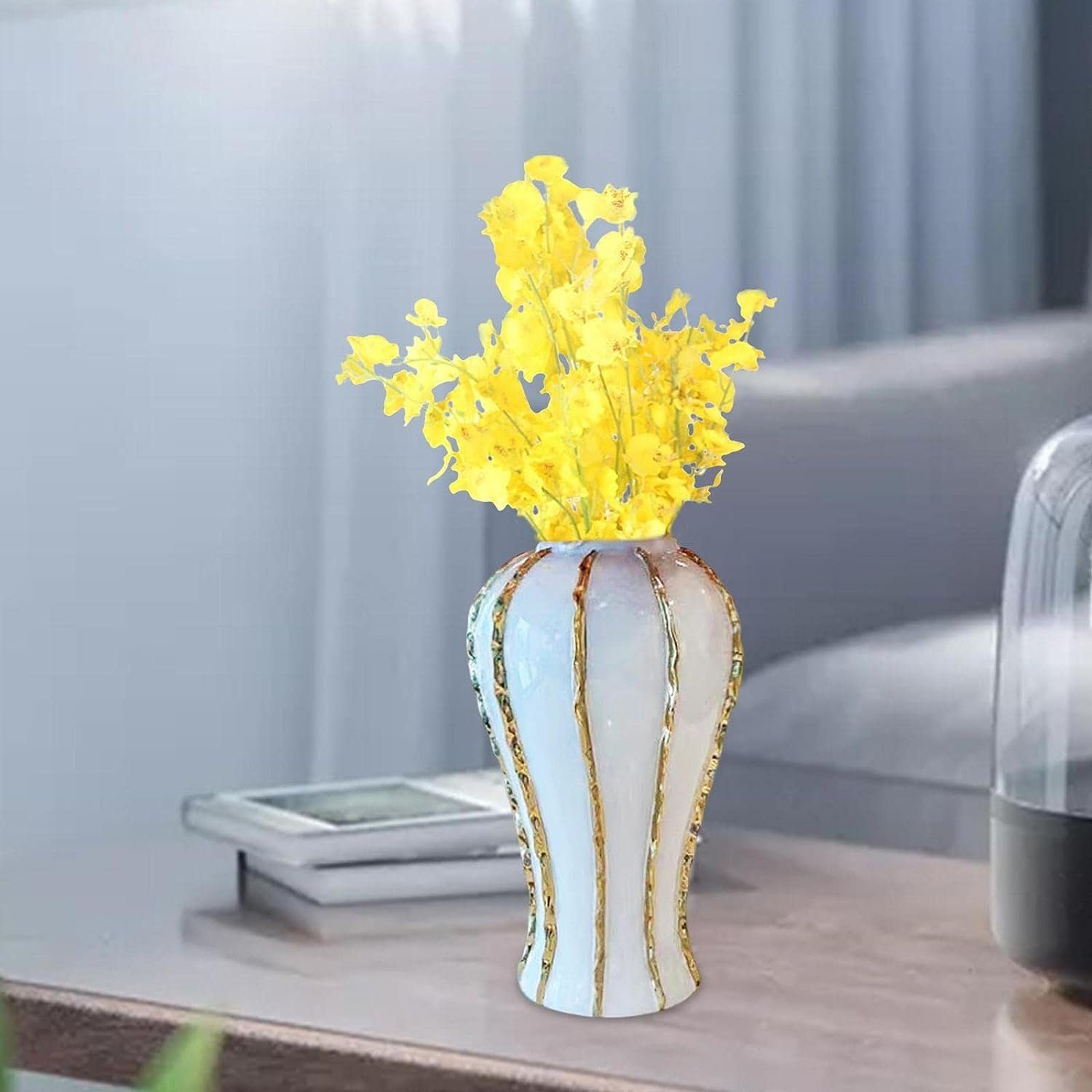 flowgoer Dekovase Luxuriöses Ingwerglas,Tempelglas,Ingwerglasvase,Keramikglas mit Deckel, 14 Zoll, glatte und elegante Glasur, geeignet für elegante Orte