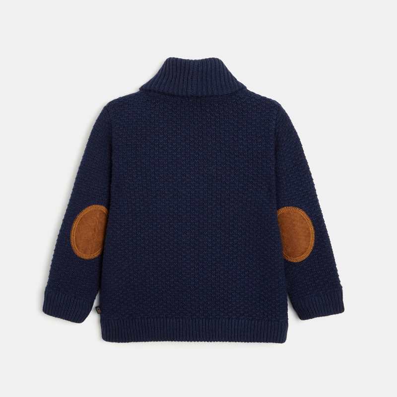 Gilet tricot chiné coton bio boutonné bleu bébé garçon