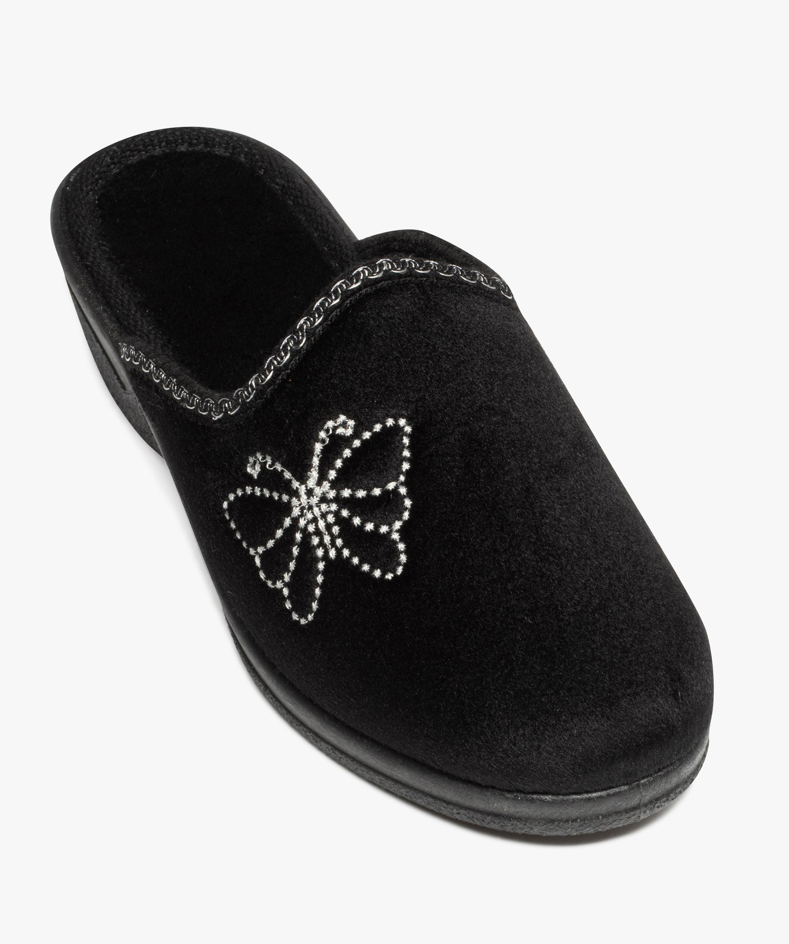 Chaussons femme compensées velours brodé noir | GEMO