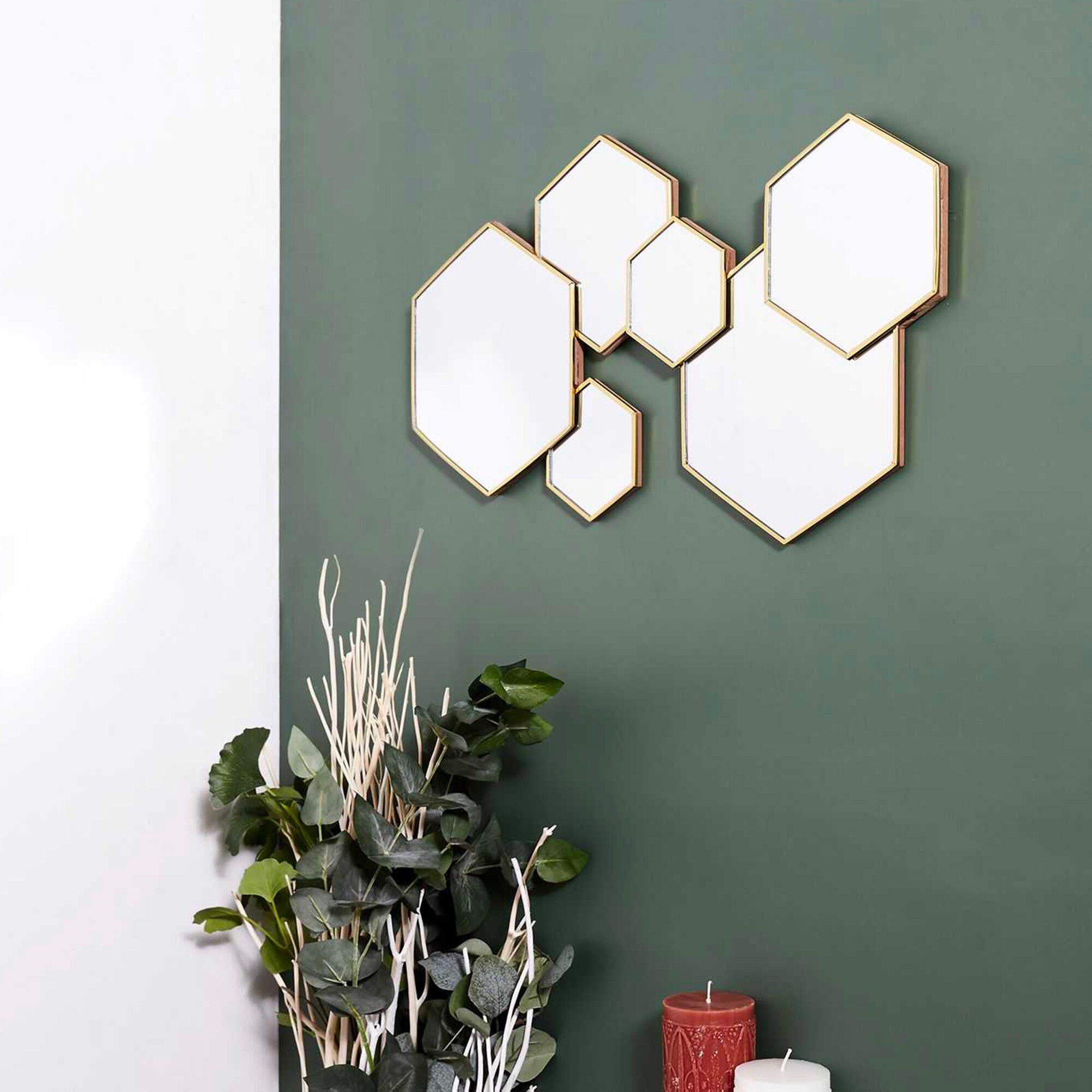 Miroir hexagonal multiple métal doré