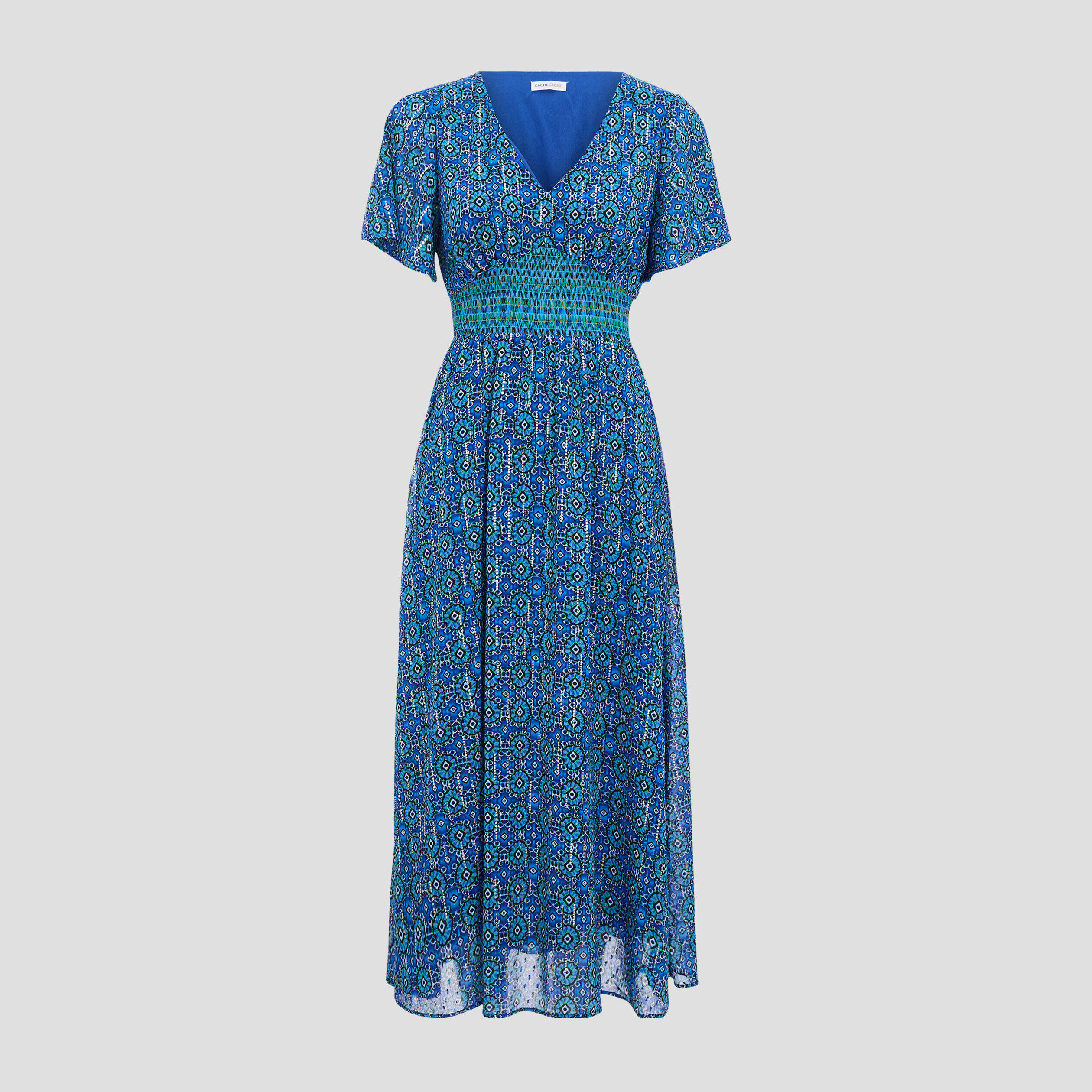 Robe évasée avec manches courtes bleu femme | Cache Cache