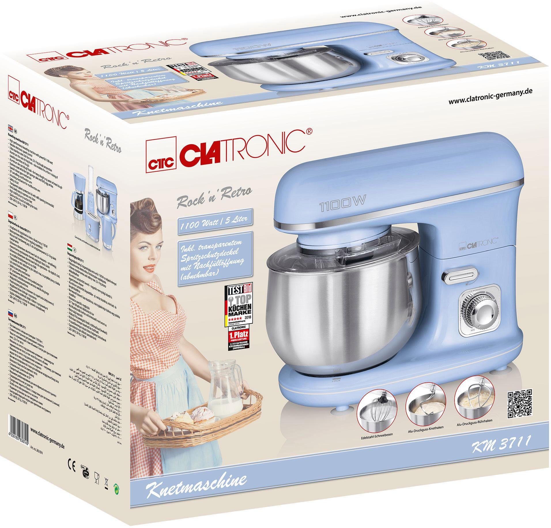 CLATRONIC Küchenmaschine KM 3711 blau, 1100 W, 5 l Schüssel
