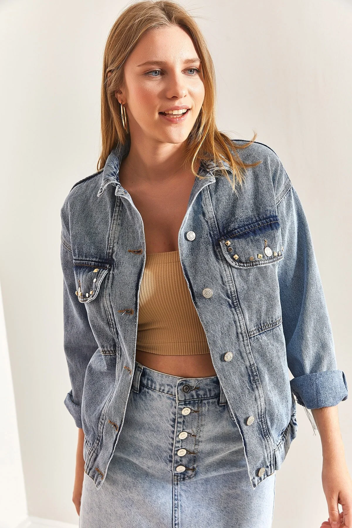 Bianco Lucci  Damen-Jeansjacke mit bestickter Steinstickerei