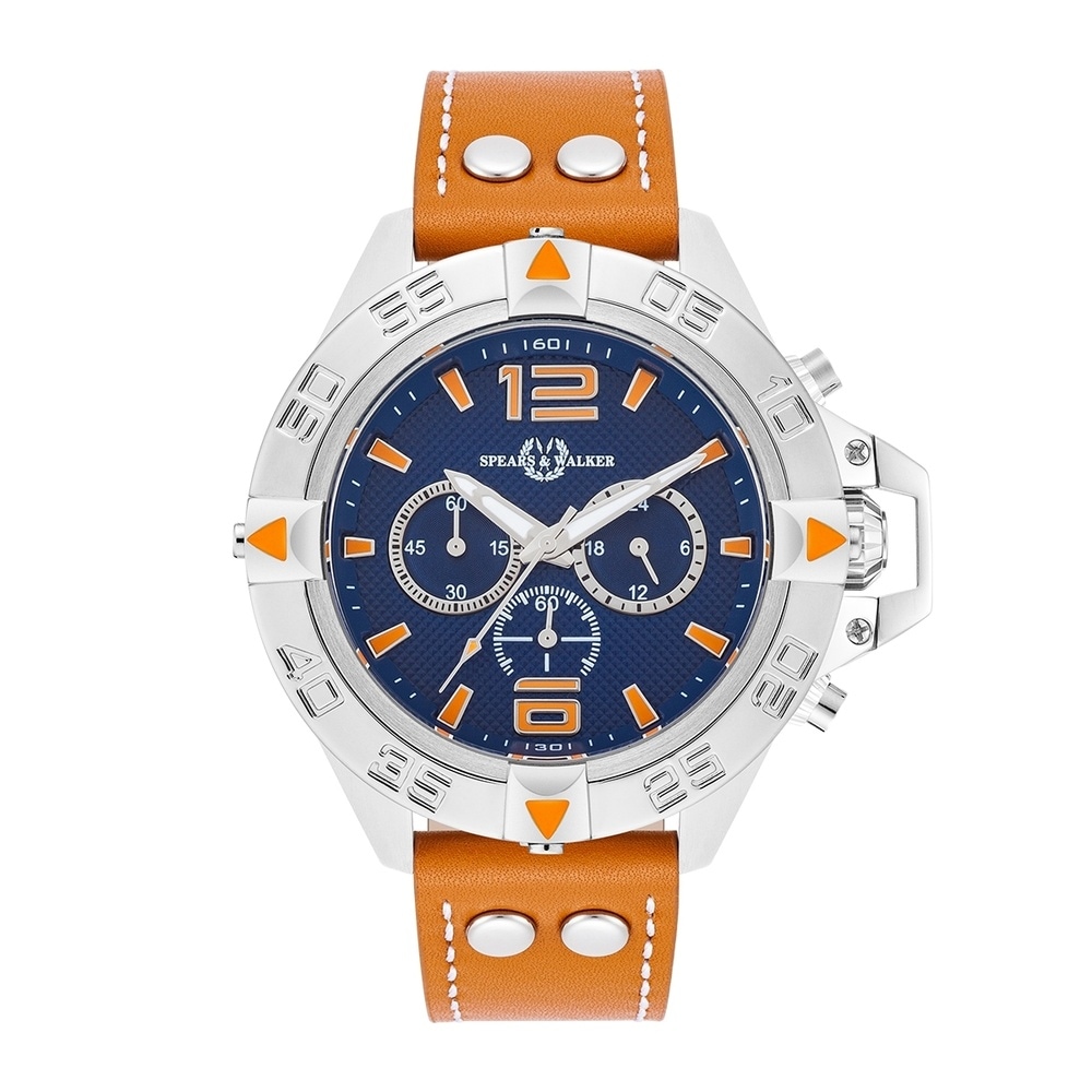Spears & Walker Montre à quartz Varus II Argent Cuir véritable en Cognac Montre