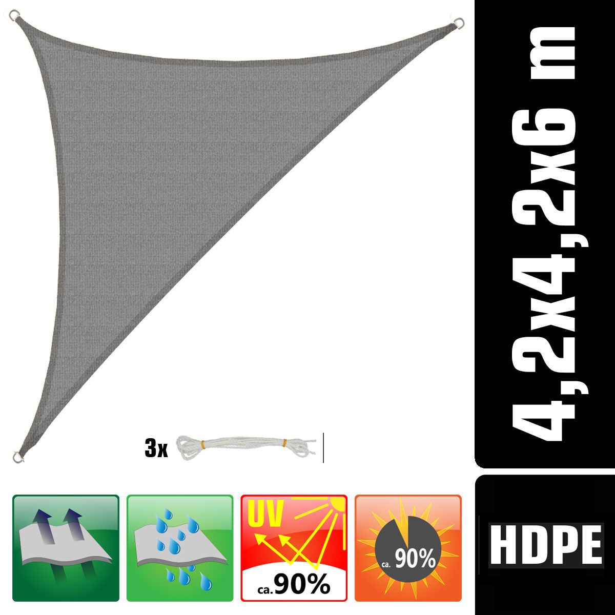 AMANKA 4,2 x 4,2 x 6 atmungsaktives UV Sonnensegel