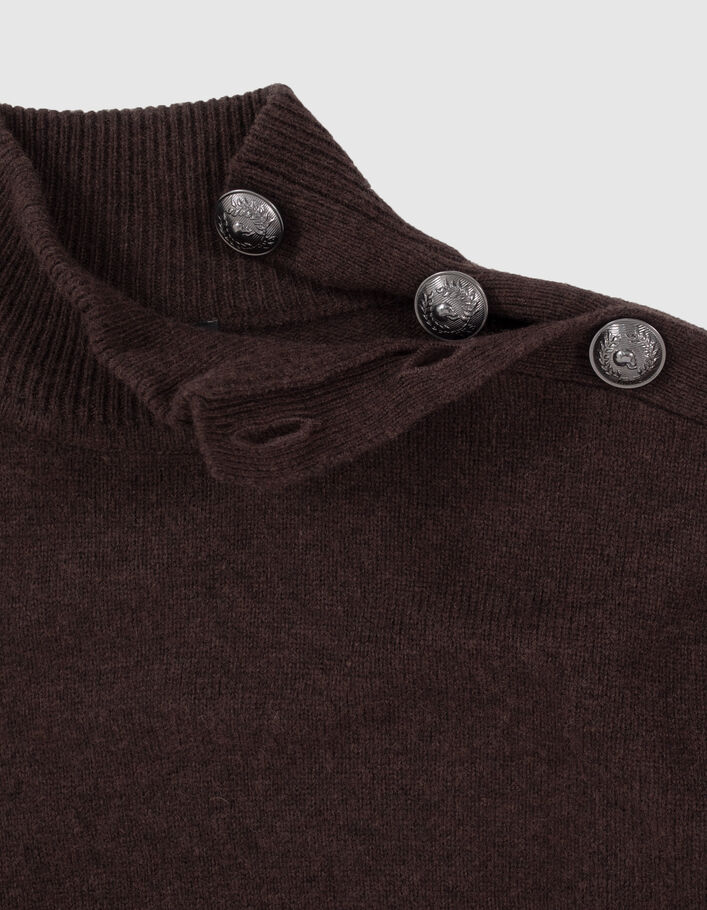 Robe chocolat tricot boutons gravés sur l'épaule Femme