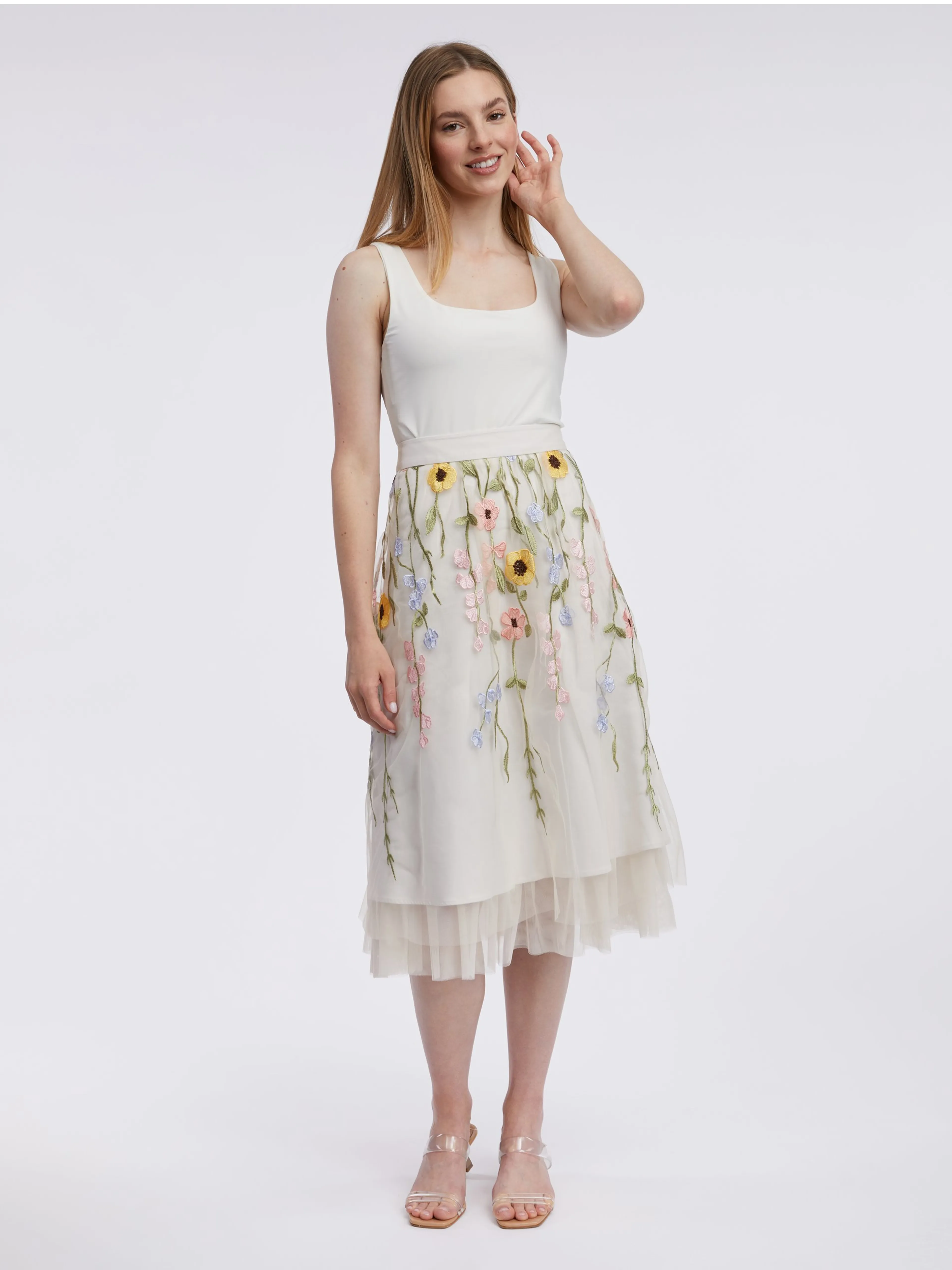 Cremefarbener Damen-Midirock mit Blumenmuster ORSAY