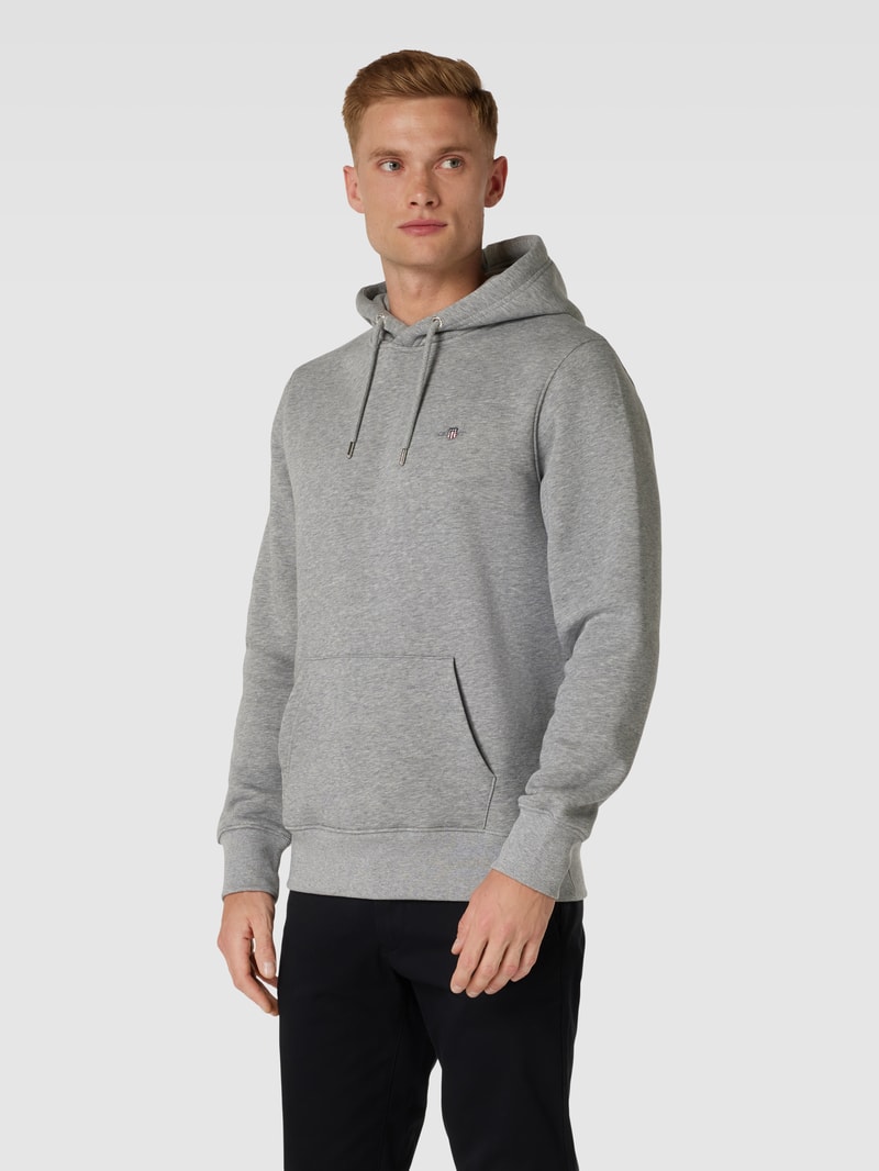 Hoodie mit Label-Stitching Modell 'SHIELD' in mittelgrau meliert