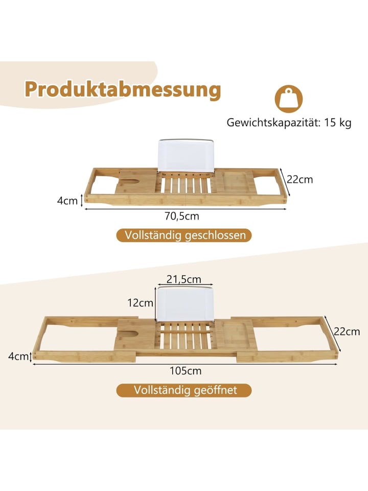 COSTWAY Bambus Badewannenbretter 70,5-105x22x4cm in Beige günstig kaufen onesize