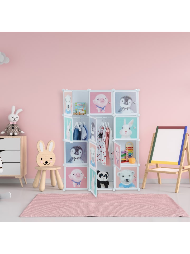 relaxdays Kinder Steckregal in Weiß/ Bunt - (B)109x (H)145 x (T)37 cm günstig kaufen onesize