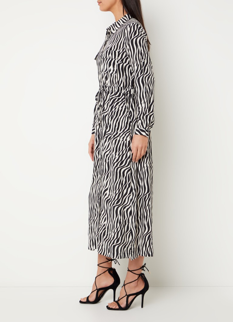 Rochie midi tip cămașă Delphine de la French Connection, cu imprimeu zebră și talie cu curea.