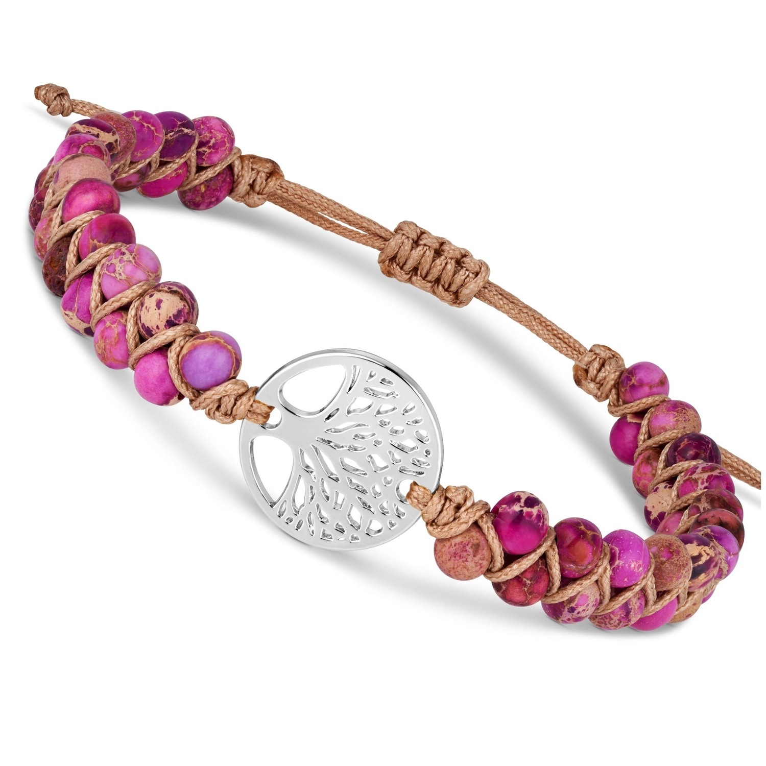 Yoga Armband - Jaspis Edelstein Perlen Rosa mit Lebensbaum Anhänger