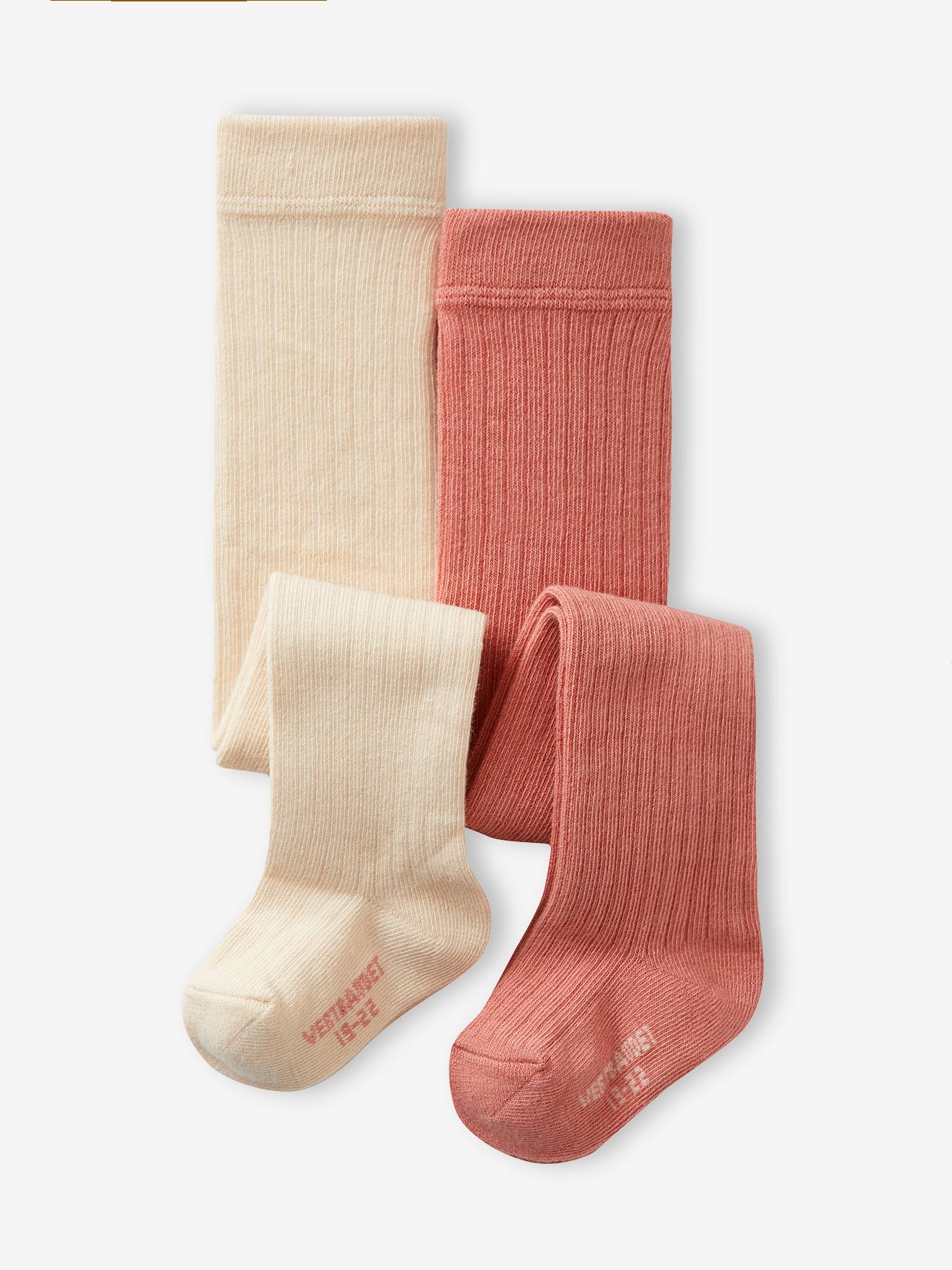 Lot de 2 paires de collants en maille côtelée bébé fille gris chiné