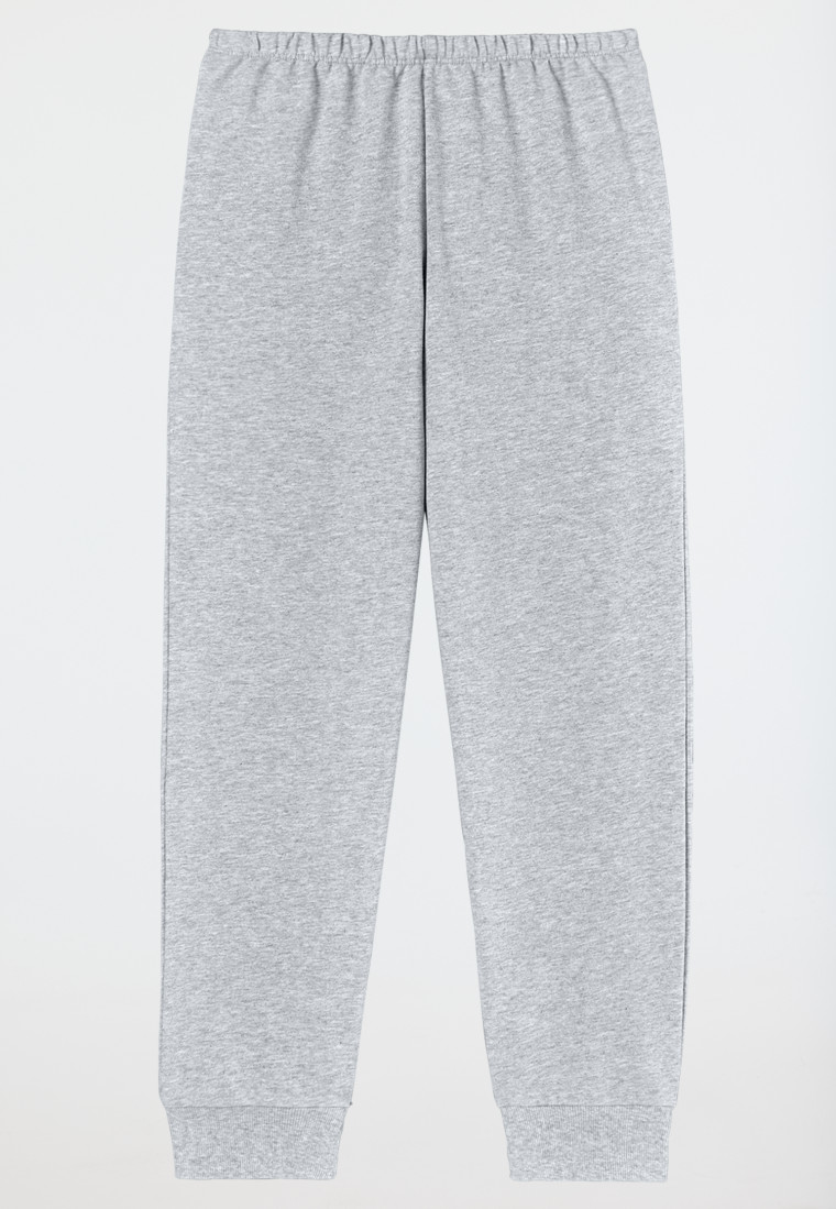 Schlafanzug lang Sweatwear Bündchen grau-meliert - Nightwear