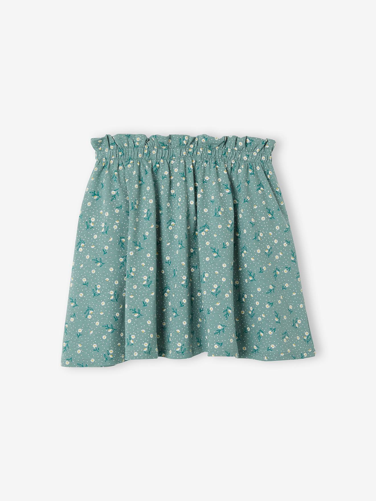 Vertbaudet Mädchen Rock BASIC Oeko-Tex - graugrün geblümt gänseblümchen