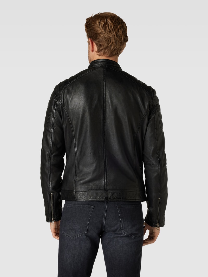 Lederjacke mit Reißverschlusstaschen Modell 'Derry' in schwarz