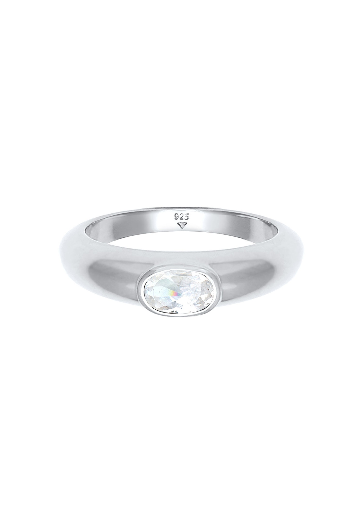 Anillo Elli para mujer, solitario ovalado verde con cristal de circonita cúbica en plata de ley 925, chapado en oro.