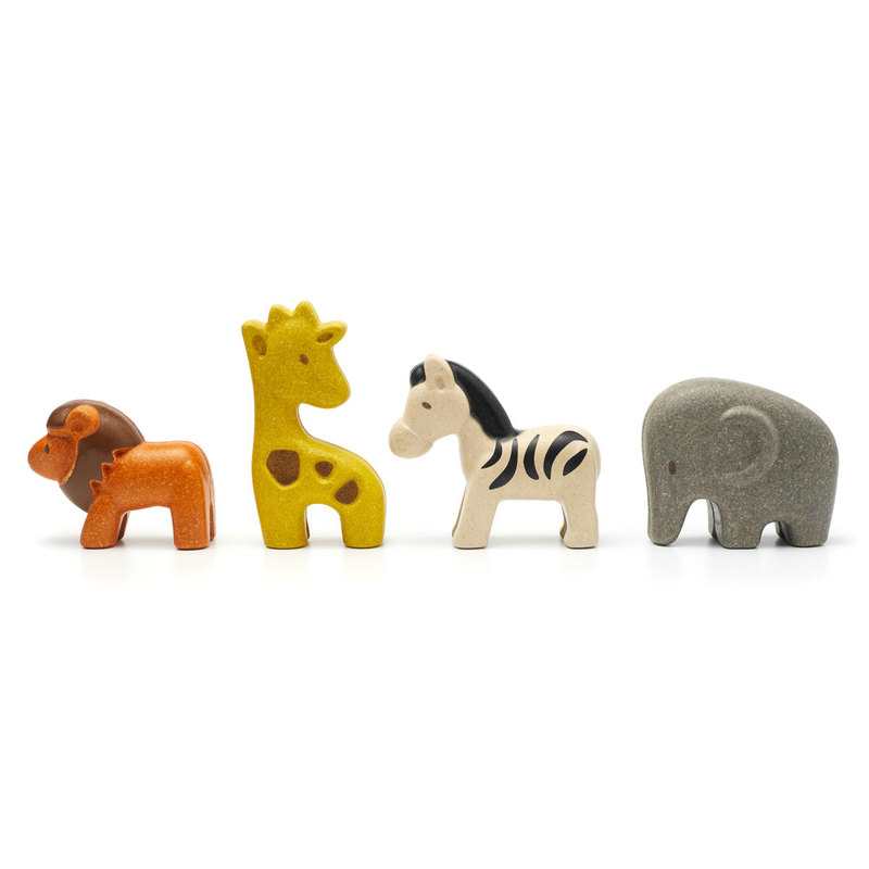 Set de 4 animaux de la savane en bois Oxybul