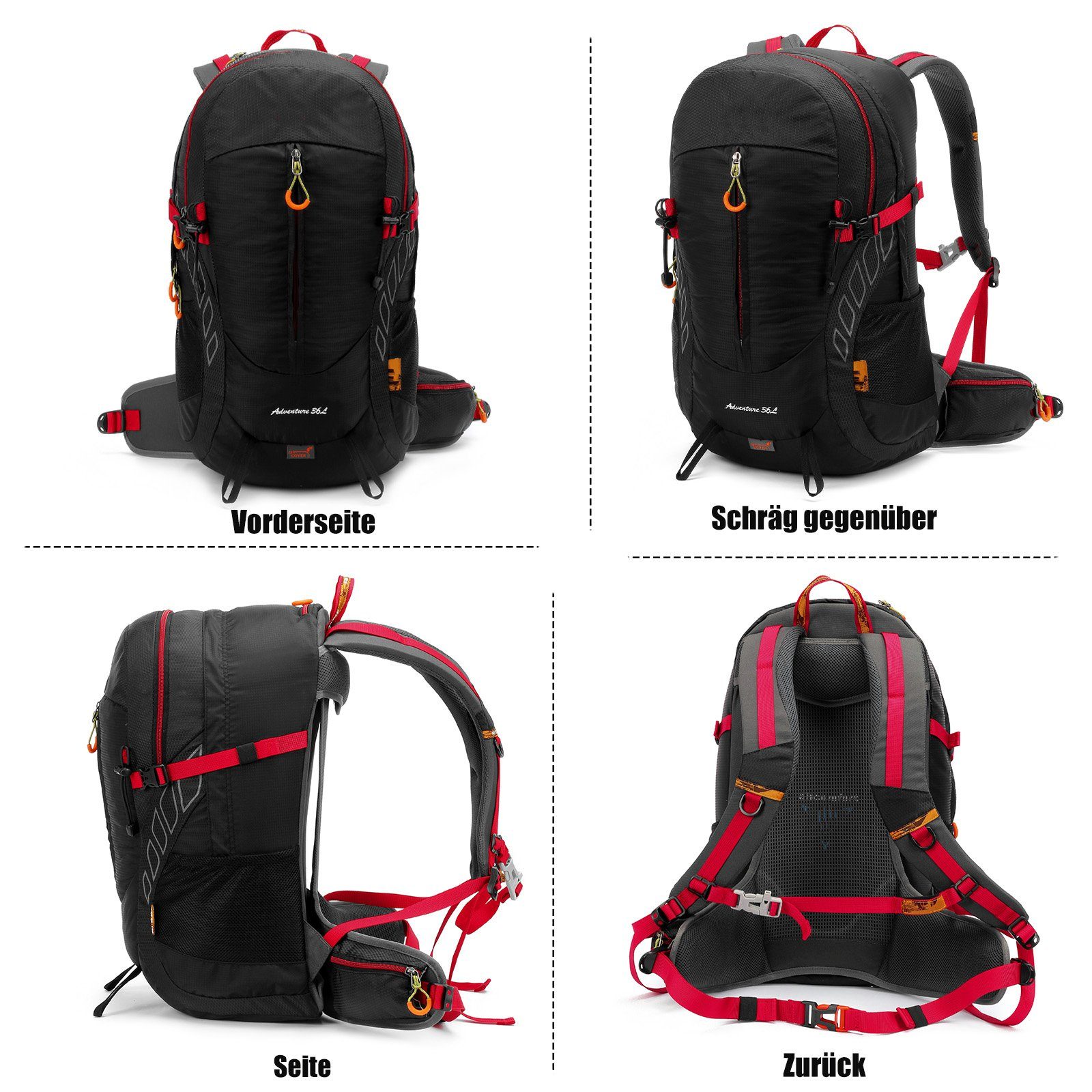 TAN.TOMI Wanderrucksack 36L Großer Wanderrucksack mit Rückenbelüftung, Wasserdicht (Einschließlich Regenschutz), mit Regenschutz für Outdoor Reisen Camping Trekking