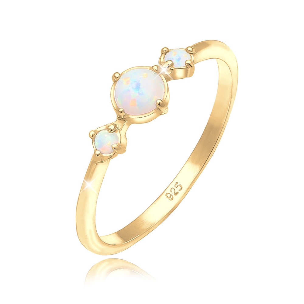 Elli Elli Bague Femmes Bande Géo Vintage Tendance avec Opale Synthétique en Argent Ste Bague
