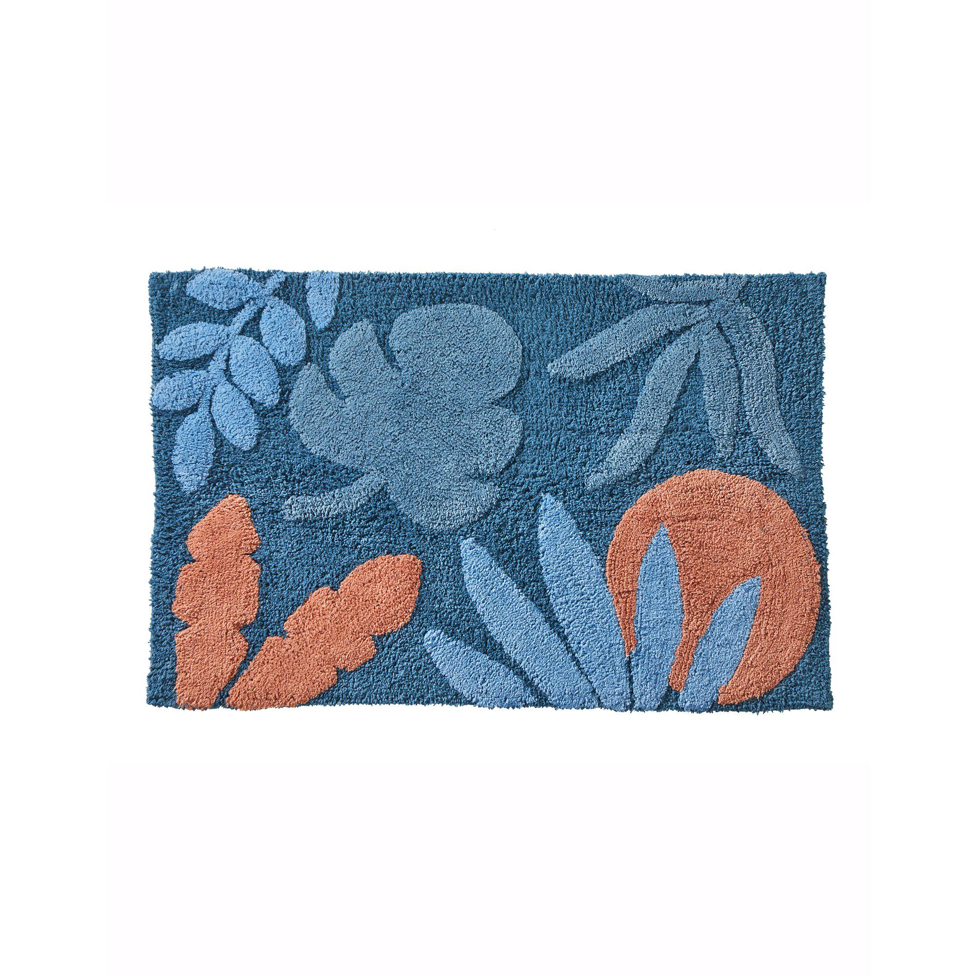 Tapis de bain pur coton motif feuillage